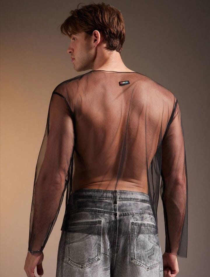 Fashionable Casual Sheer Mesh Long Sleeve Men - T Shirts